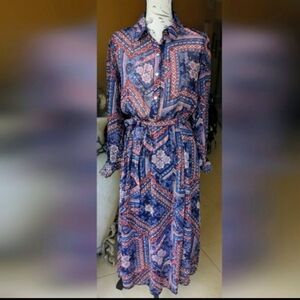 Stella & Julie Paisley & Geometric Print Chiffon Maxi Dress Size 6 Medium
